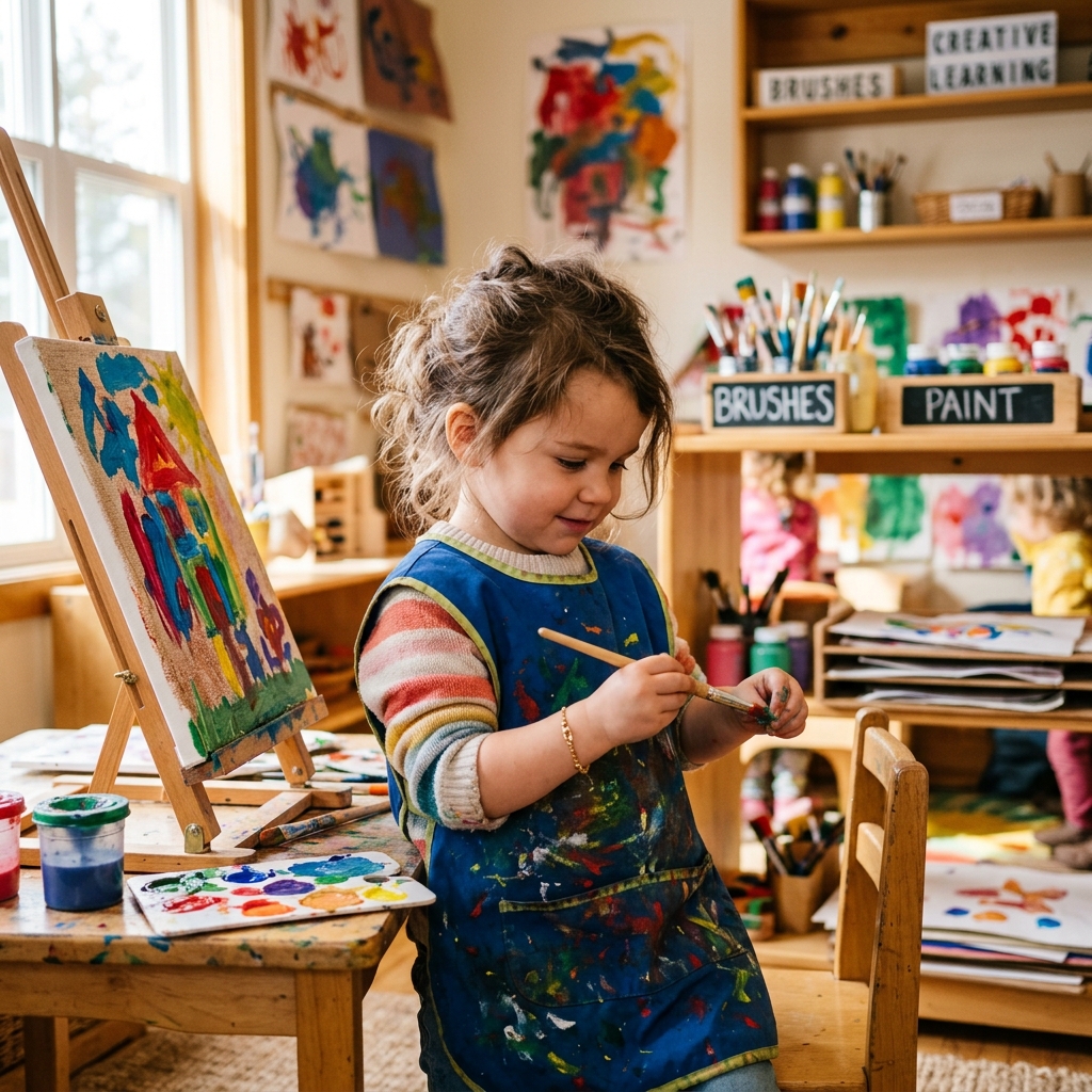 Criança pintando em tela