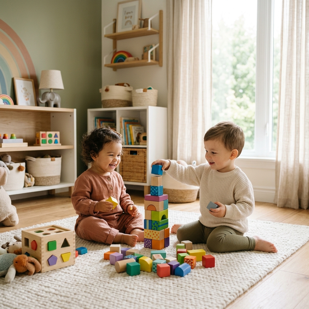 Bebês socializando e brincando juntos no ateliê sensorial