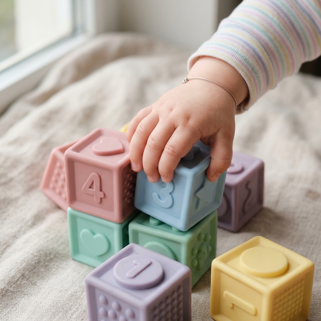 Criança brincando com blocos sensoriais